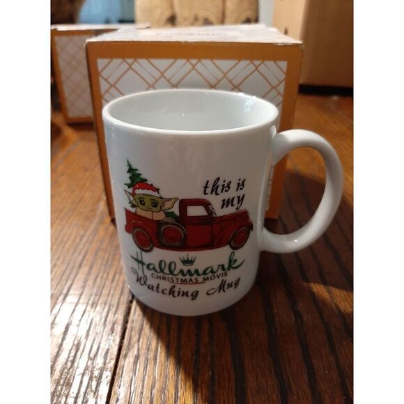 New Baby Yoda Hallmark Christmas Movie Watching Coffee Cup Mug Red Truck - Picture 1 of 4